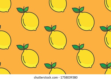 Lemon on an orange background. Seamless texture. Wrapping paper.