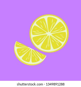 Lemon on purple background, flat design, logo, icon