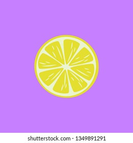 Lemon on purple background, flat design, logo, icon
