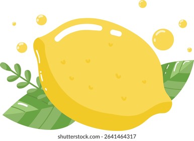 Lemon on a white background. With green leaves.
