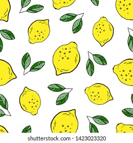 Lemon on a white background vector seamless pattern.