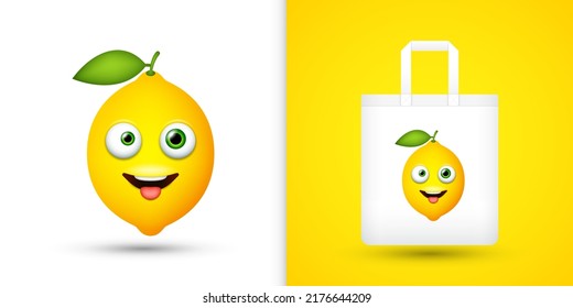 Lemon on white tote bag. Vector