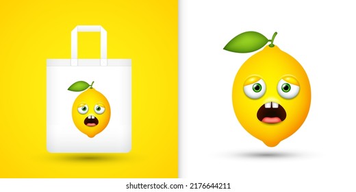 Lemon on white tote bag. Vector