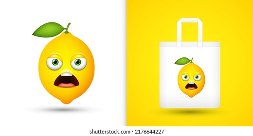 Lemon on white tote bag. Vector