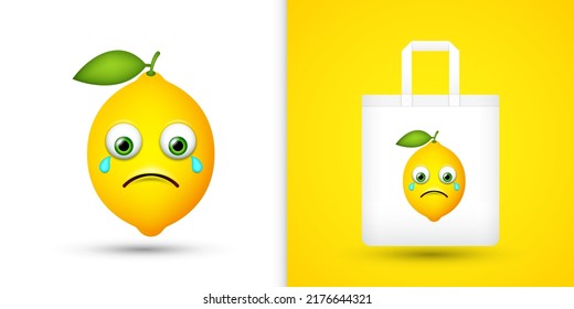 Lemon on white tote bag. Vector