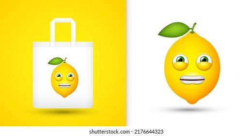 Lemon on white tote bag. Vector