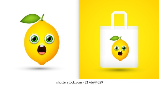 Lemon on white tote bag. Vector