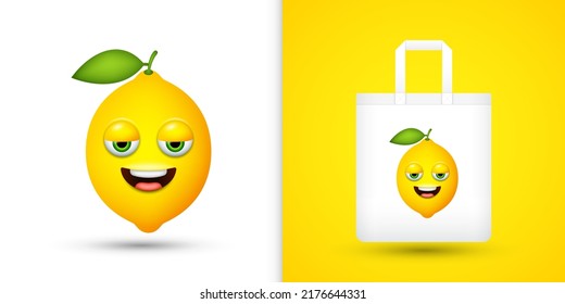 Lemon on white tote bag. Vector