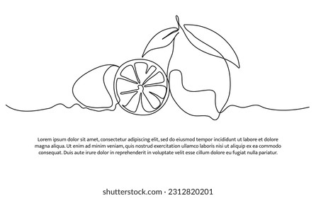 Diseño de línea continua de limón. Concepto de diseño de símbolos de frutas. Elementos decorativos dibujados sobre un fondo blanco.