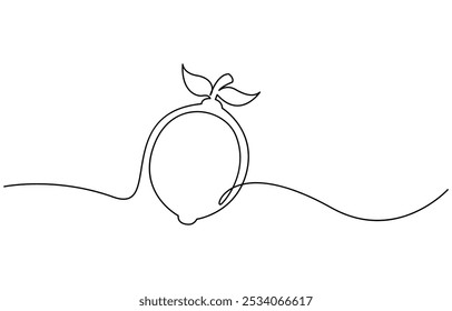 Zitrone in einer Linie. Das Konzept der gesunden Ernährung, Früchte, Zitrusfrüchte. Minimalistisches Design. Vektorgrafiken, Die Zitrone wird mit einer durchgehenden Linie auf weißem Hintergrund gezeichnet