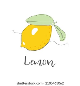 Lemon. One line drawing isolated on white background. Beautiful hand drawn design vector illustration for posters, wall art, tote bag, mobile case, t-shirt print. Icon. Menu. Food label. One line
