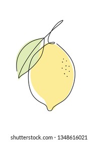 Lemon one line drawing. Simple abstract minimal style