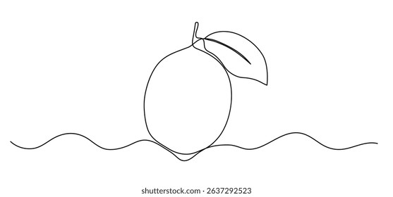 Lemon one line illustration. Vector continuous outline isolated sketch of fruit, vector drawing