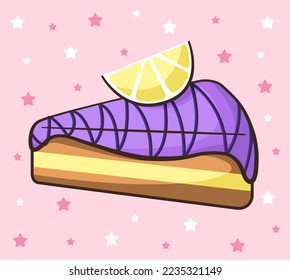 Сake with lemon. One piece of blueberry pie. Vector illustration.	
