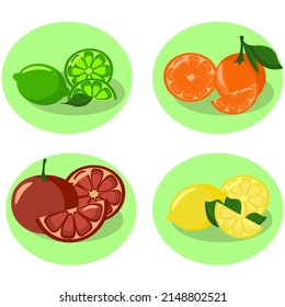Lemon, orange, grapefruit, lemon. A set of several citrus fruits.