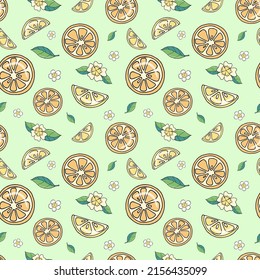 lemon and orange hand drawn seamless pattern. Vector illustration in doodle style