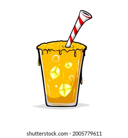 Lemon Orange Ice Cup Vector with Striped Straw Isolated on White Background