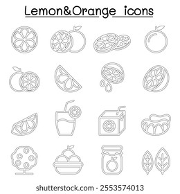 Lemon  Orange icon set in thin line style