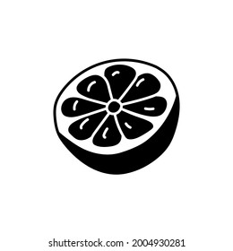lemon, orange icon in solid black flat shape glyph icon, isolated on white background 