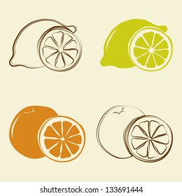 lemon and orange icons - vector illustration