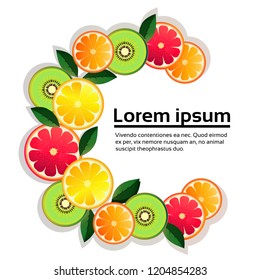 lemon orange kiwi fruit colorful circle copy space organic over white background healthy lifestyle or diet concept copy space vector illustration