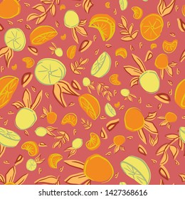 lemon orange leaf seamless repeat pattern design. Great for restaurant, menu or textile design