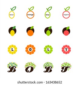 Lemon, orange, lime, tangerine, grapefruit. Set of design elements
