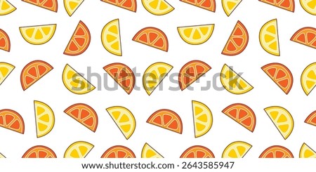 Lemon and orange marmalade slices seamless pattern. White background with colorful sweets. Sugar treat print, vector graphic