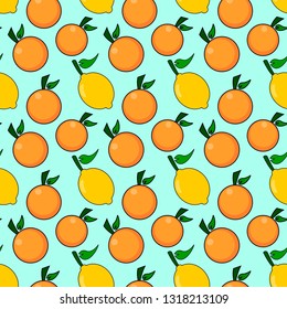 lemon orange seamless pattern with blue  background
