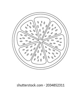 Lineares Zitronensymbol oder orangefarbene Scheiben auf weißem Hintergrund. Dünne schwarze Linie anpassbare Illustration. Vektorgrafik.