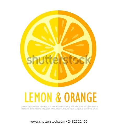 Lemon and Orange taste mix vector icon isolated on white background. Creative design of fruit cross section, colorful flat illustration