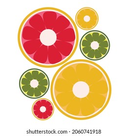 Lemon-orangefarbene Vektorclip-Kunst-Flachdesign-Illustration mit roter Gelb- und grüner Farbe