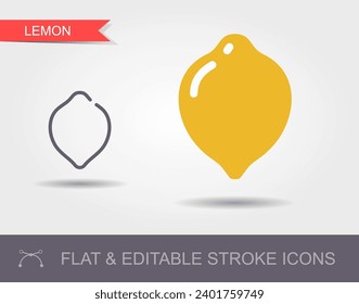 Lemon. Outline icon with editable stroke. Linear symbol of the food and flat icon