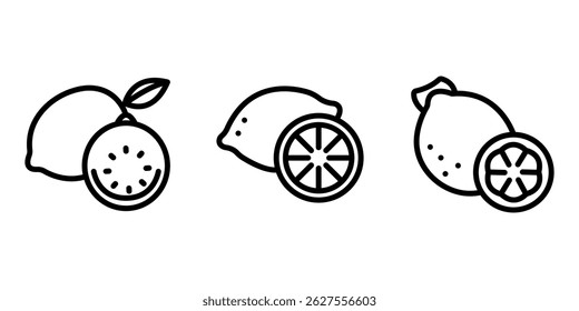 lemon outline or line icon design bundle.