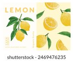 Lemon packaging design templates, watercolour style vector illustration.
