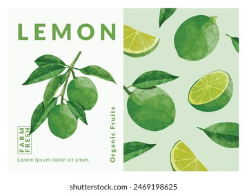 Lemon packaging design templates, watercolour style vector illustration.