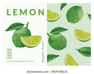 Lemon packaging design templates, watercolour style vector illustration.