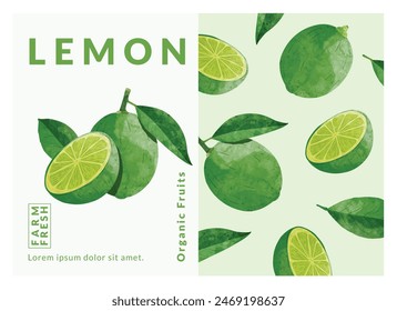 Lemon packaging design templates, watercolour style vector illustration.