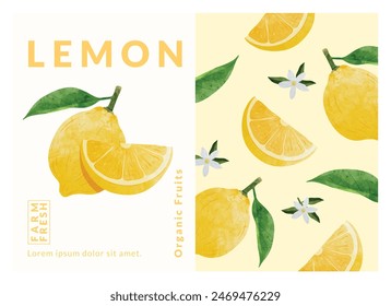 Lemon packaging design templates, watercolour style vector illustration.