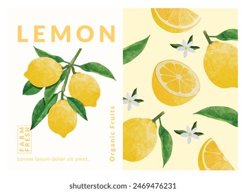 Lemon packaging design templates, watercolour style vector illustration.