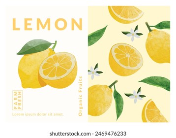 Zitronen-Verpackungs-Design-Vorlagen, Aquarell-Stil-Vektorillustration.