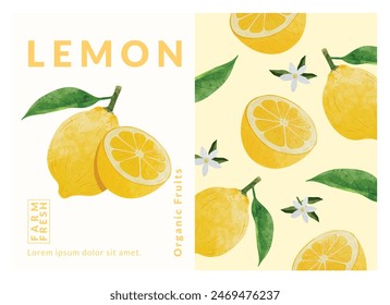 Zitronen-Verpackungs-Design-Vorlagen, Aquarell-Stil-Vektorillustration.