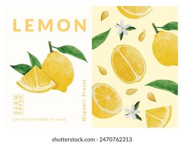 Lemon packaging design templates, watercolour style vector illustration.