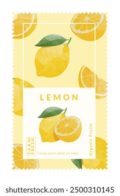 Lemon packaging design templates, watercolour style vector illustration.