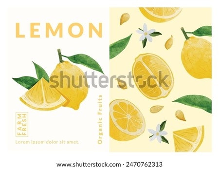 Lemon packaging design templates, watercolour style vector illustration.