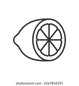 Lemon part, linear icon, lemon cut in half. Line with editable stroke