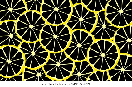 Lemon pattern background, vector illustration. Juicy bright sliced lemons design template. Fruit background. Vector