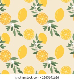 A lemon pattern in beige color background.