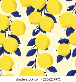 Lemon pattern bright colored classic luxuriant sketch. Vector Illustration.