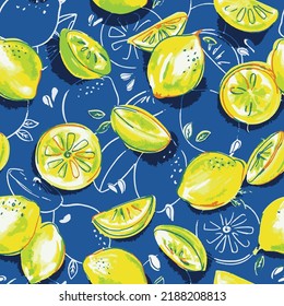 Lemon pattern design, tropical seamless illustration